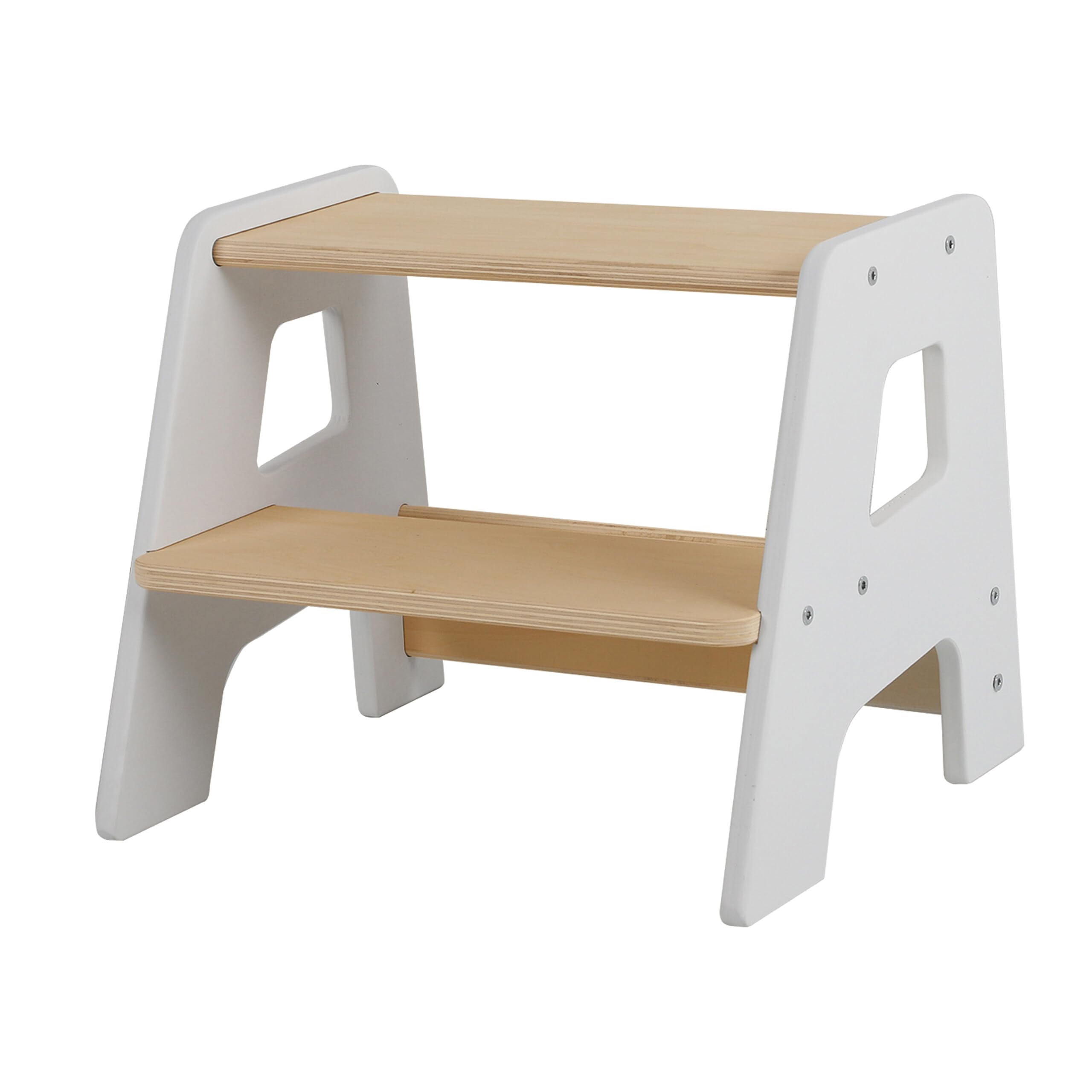 Relaxdays Tritthocker für Kinder, 2 Stufen, 50 kg, A-Form, rutschfest, HBT: 33 x 40 x 35 cm, Kindertreppe, weiß/natur