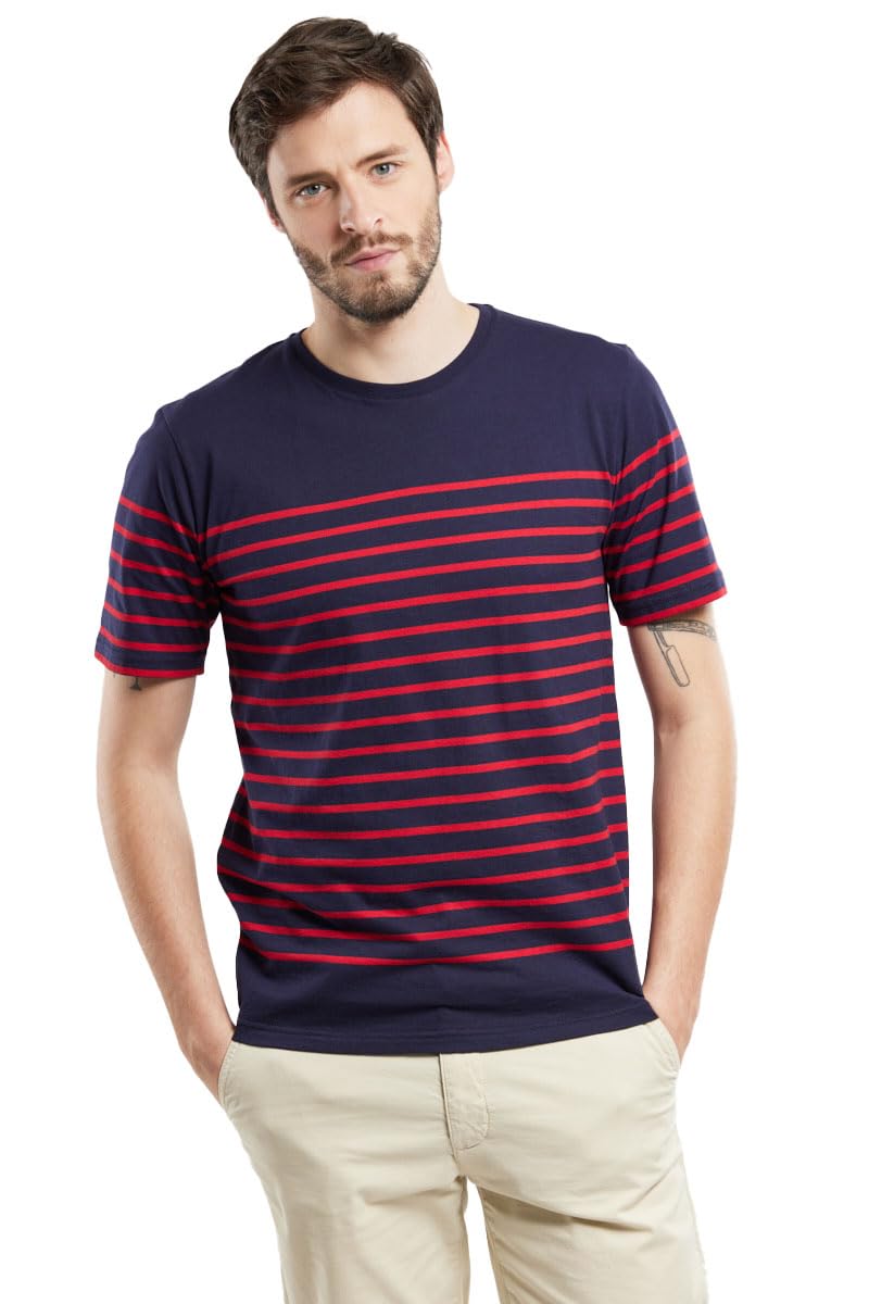 Armor Lux Men's Marinière etel Héritage Homme T-Shirt Not Applicable, Blue (455 Navire/Braise 455), Small