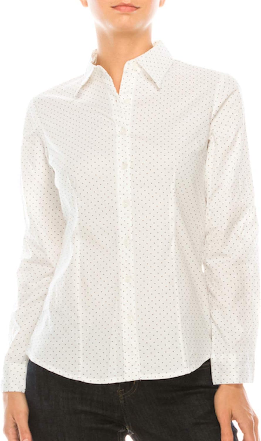 MAYSIX APPAREL Long Sleeve Stretchy Button Down Collar Office Formal Casual Shirt Blouse for Women Fit (XS-3XL)