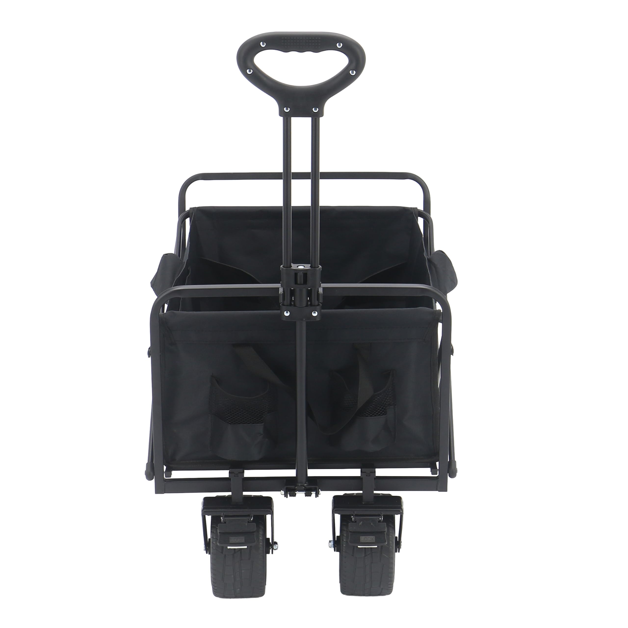 AXI SB131 Faltbarer Bollerwagen in Schwarz | Handwagen Klappbar/Faltbar mit Zugstange, Gurt, Hülle, Innentasche & Getränkehalter - PP Gummireifen | Kapazität: 100 l