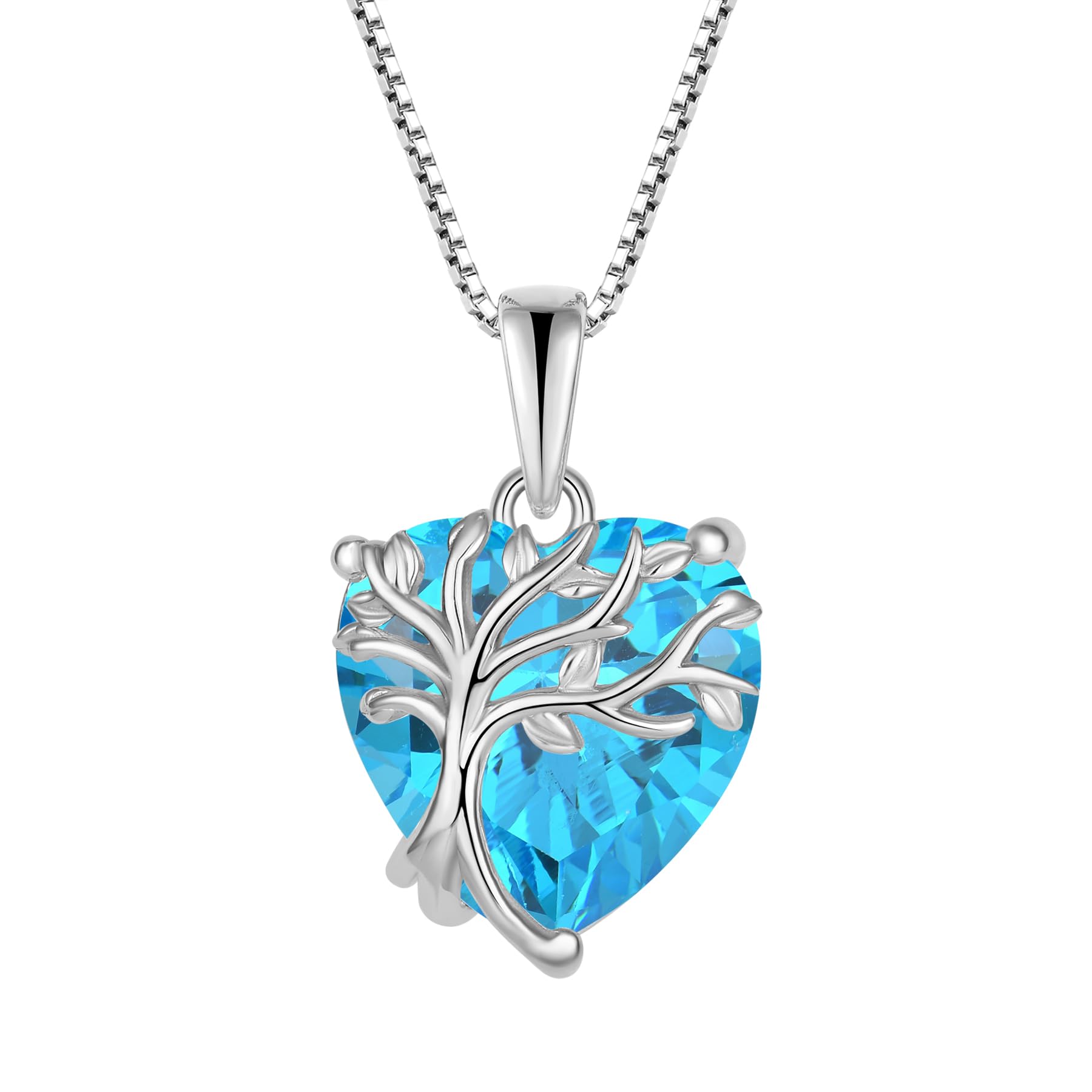 FJ Collana Albero della Vita Argento Sterling 925 Collana Cuore Ciondolo Pietre Portafortuna Gioielli per Donna