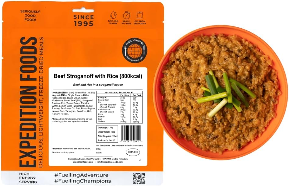 EXPEDITION FOODS Beef Stroganoff with Rice (High Energy Serving / 800KCAL) | Freeze-Dried Camping & Hiking Food
