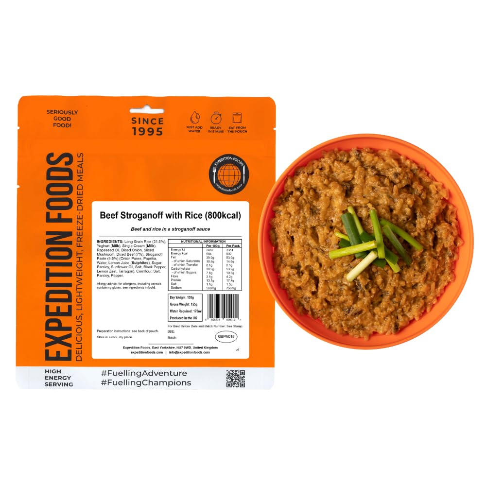 EXPEDITION FOODS Beef Stroganoff with Rice (High Energy Serving / 800KCAL) | Freeze-Dried Camping & Hiking Food