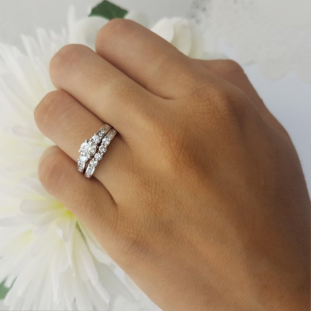 Dazzlingrock Collection 1.15 Ctw Round Natural Diamond Women Bridal Engagement Ring With Matching Wedding Band, 14K White Real Solid Gold - Image 5