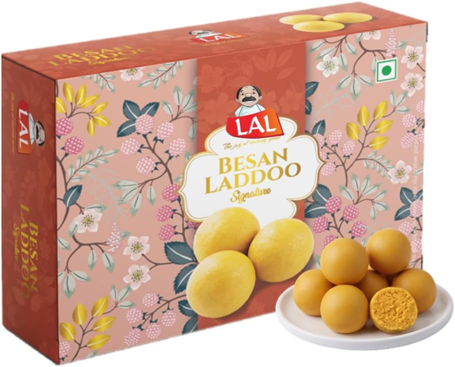 Lal Sweets Besan Laddoo 400g | Authentic Indian Sweet | Made with Pure Desi Ghee | Traditional Gram Flour Laddu | Fresh & Ready to Eat | Festive Rakhi Gift Box | Mithai for Gifting & Celebrations