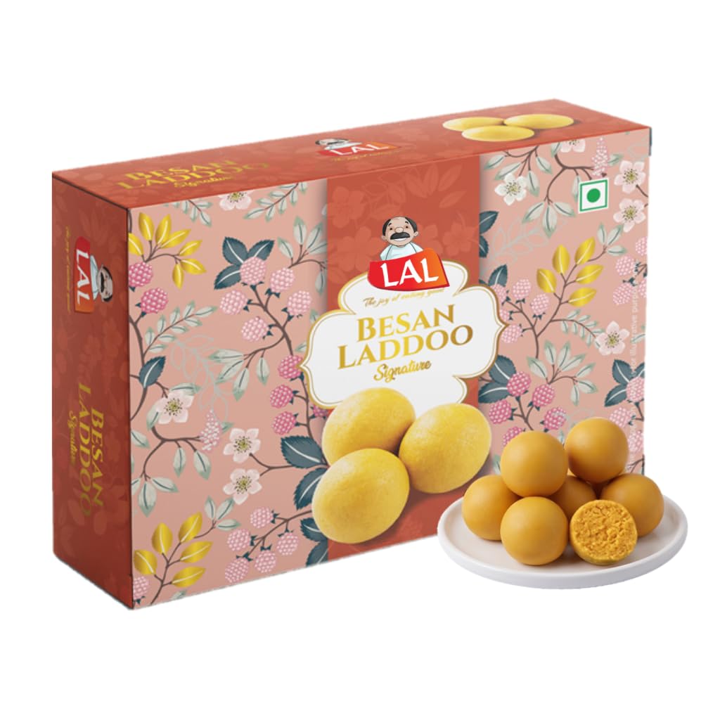 Lal Sweets Besan Laddoo 400g | Authentic Indian Sweet | Made with Pure Desi Ghee | Traditional Gram Flour Laddu | Fresh & Ready to Eat | Festive Rakhi Gift Box | Mithai for Gifting & Celebrations