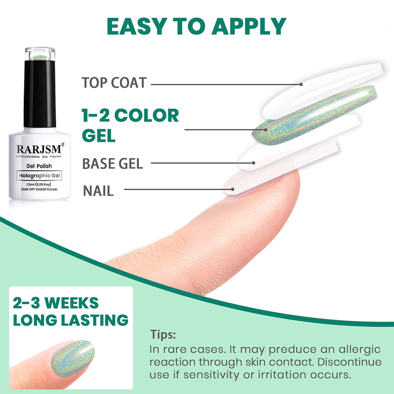 RARJSM Juego de esmaltes de gel holográficos, esmalte de uñas de gel verde turquesa, kit de esmalte de uñas, colección de verano, 6 unidades, 7,5 ml, con efecto láser para manicura en casa