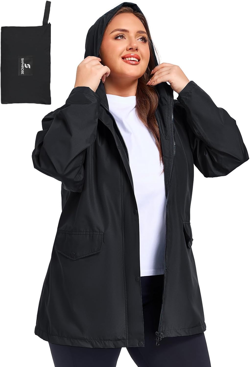 SaphiRose Women's Plus Size Raincoat with hood Waterproof Rain Jackets Light Packable Windbreaker Jacket