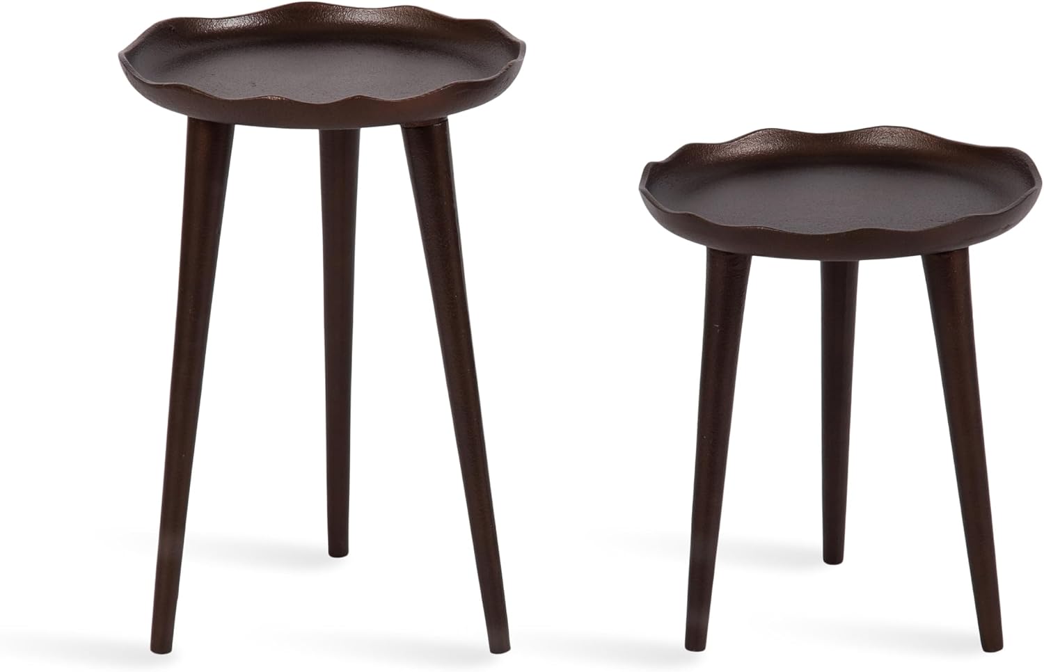 Kate and Laurel Alessia Modern Round Outdoor Plant Stand Set; Set of 2; Bronze; Cast Aluminum Two-Piece Accent Table Set for Use as Indoor or Outdoor Plant Risers with Deckled Edges