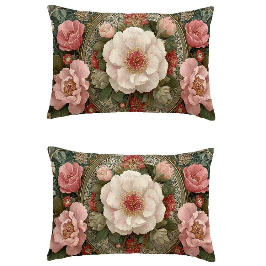 Taie oreiller 50x90cm rectangulaire lin impermeable rose pour coussin exterieur