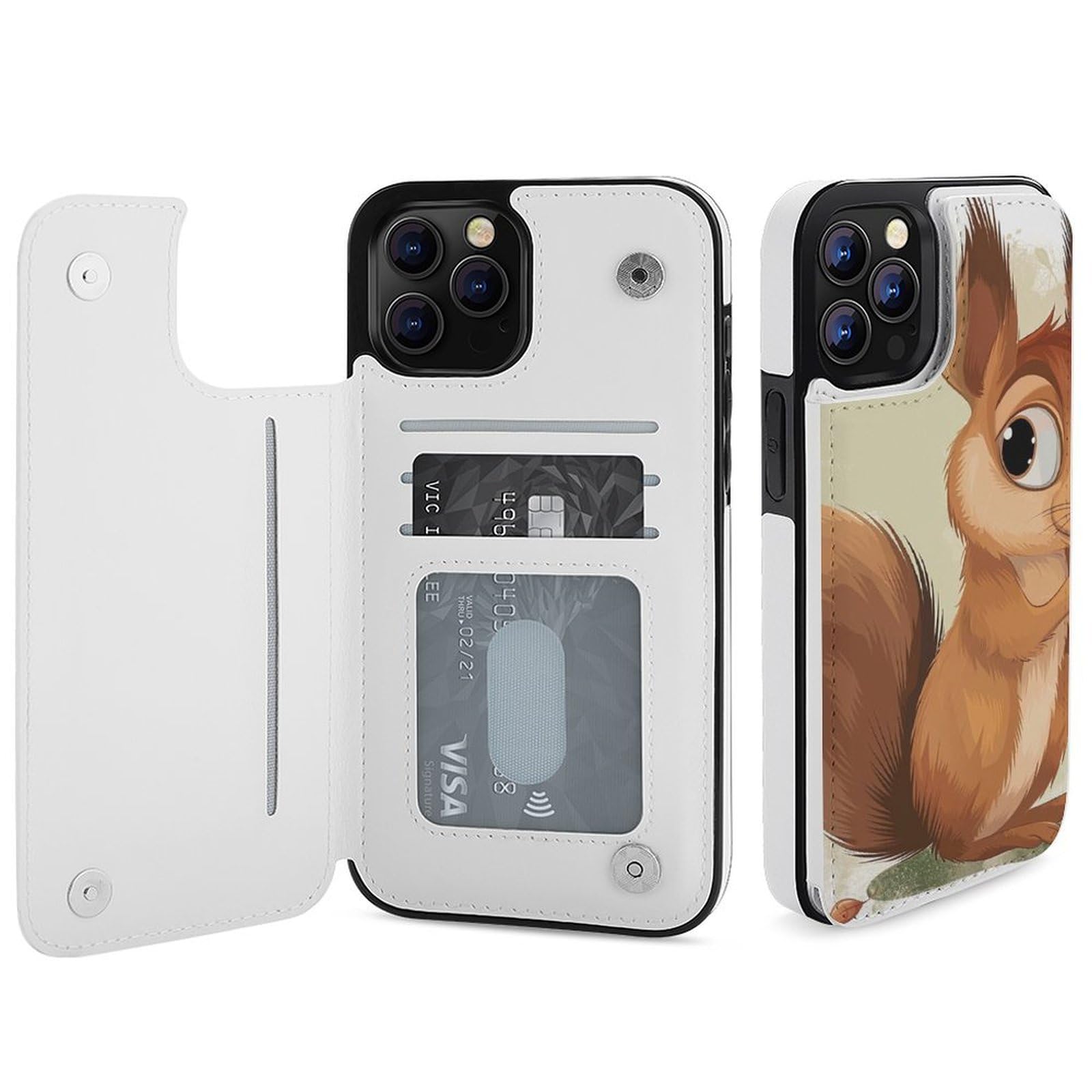 Fundas tipo cartera para iPhone 12 Pro Max, diseño de dibujos animados de ardilla con estampado artístico de ardilla, funda de piel con ranuras para tarjetas