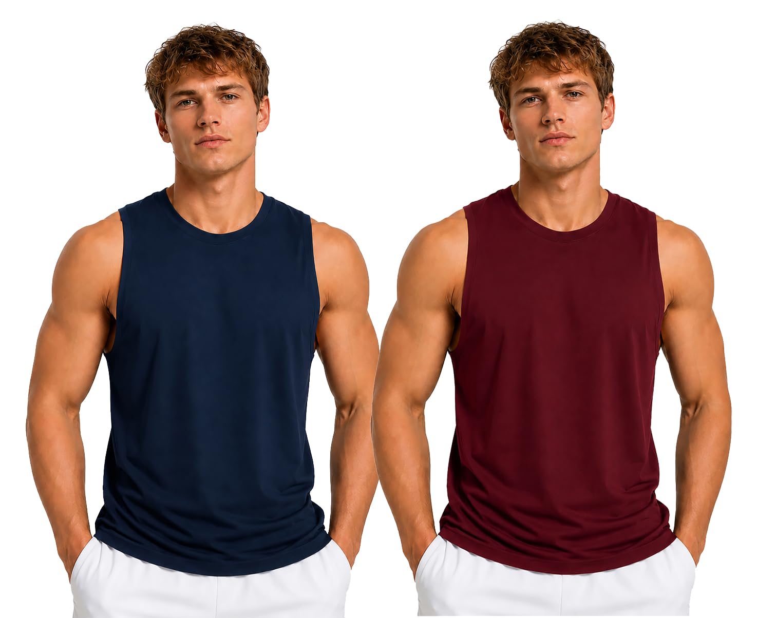 renowned Men's 100% Cotton Gym Vest | Sleeveless Workout Tank Top | Regular Fit Tank Top for Men (Pank of 2 Neavy Blue - Light Grey)-picture-45