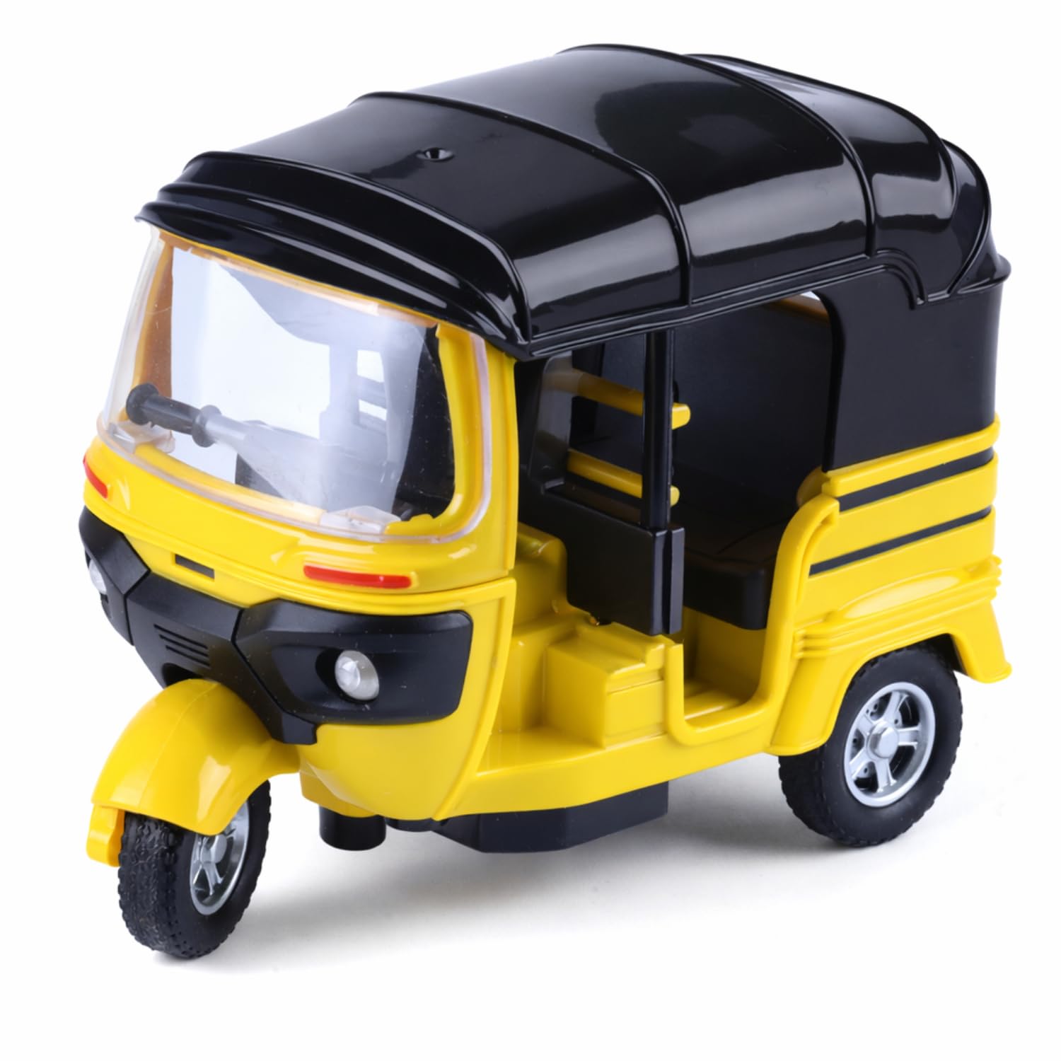 Auto Rickshaw Toy for Kids| Pull-Back Action Three-Wheeler Vehicle Toy| Durable ABS Plastic City Toy for Boys & Girls (3+ Years)|Yellow-image-9