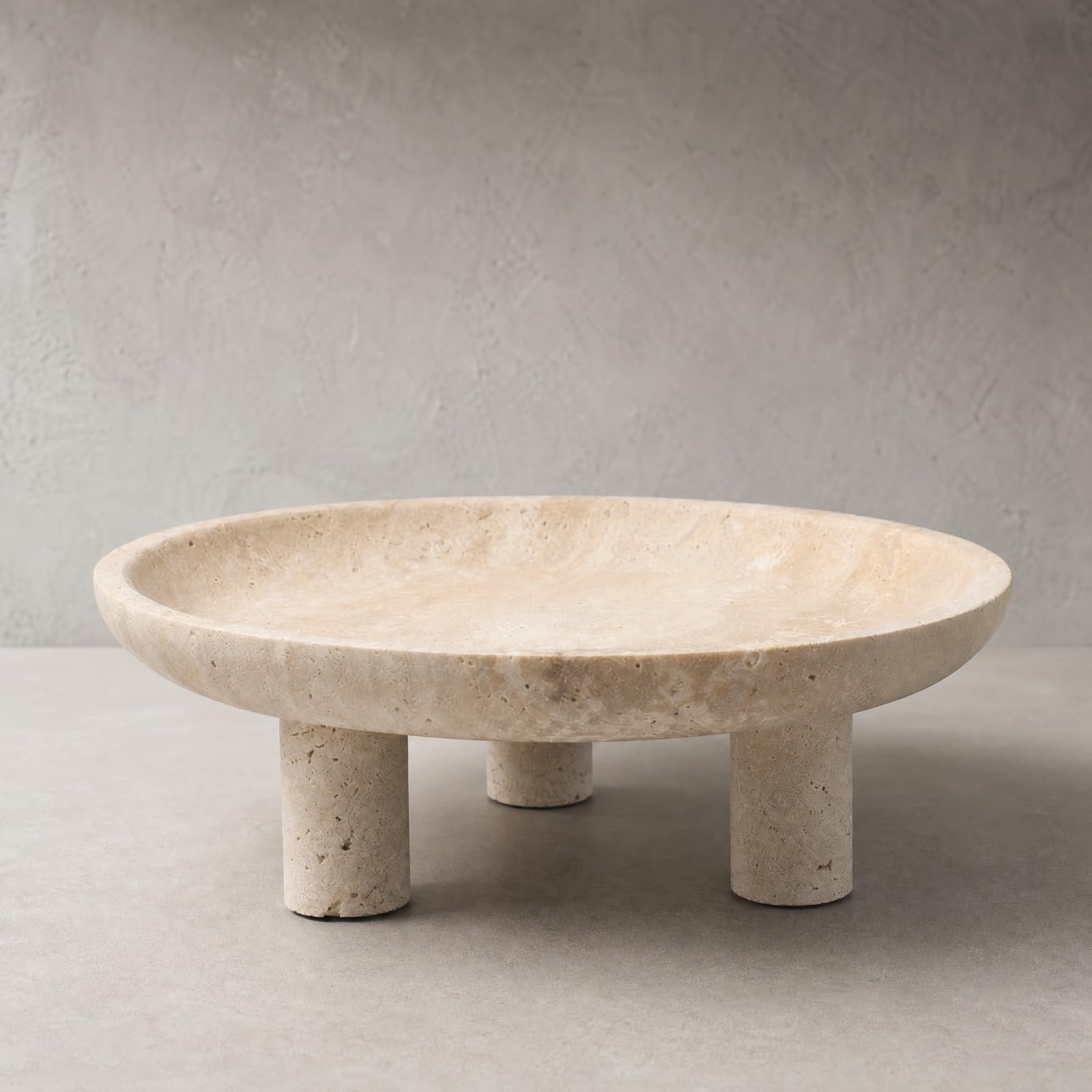 Fruttiera con Piedistallo | Accento Scultoreo per la Casa, Piatto Decorativo in Pietra Porosa, Vassoio in Pietra, Soggiorno, Sala da Pranzo, 26x26x9cm