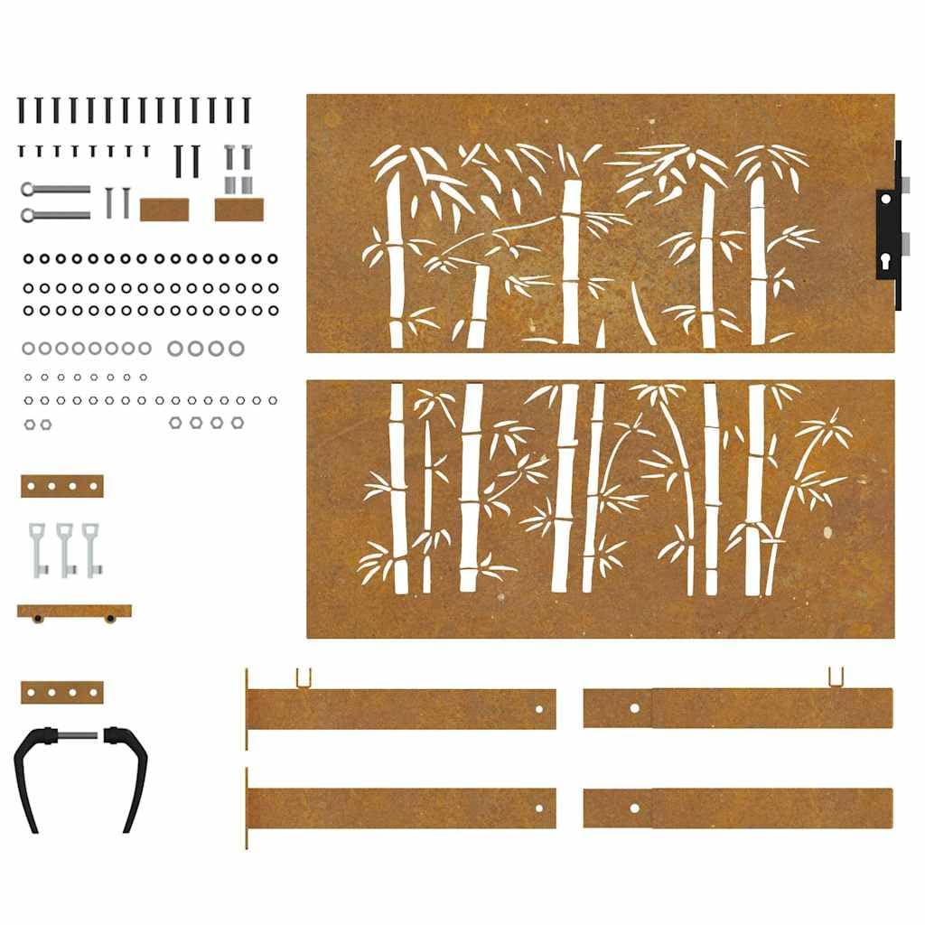 Portal de jardín de acero corten 100 x 100 cm con cerradura y corte