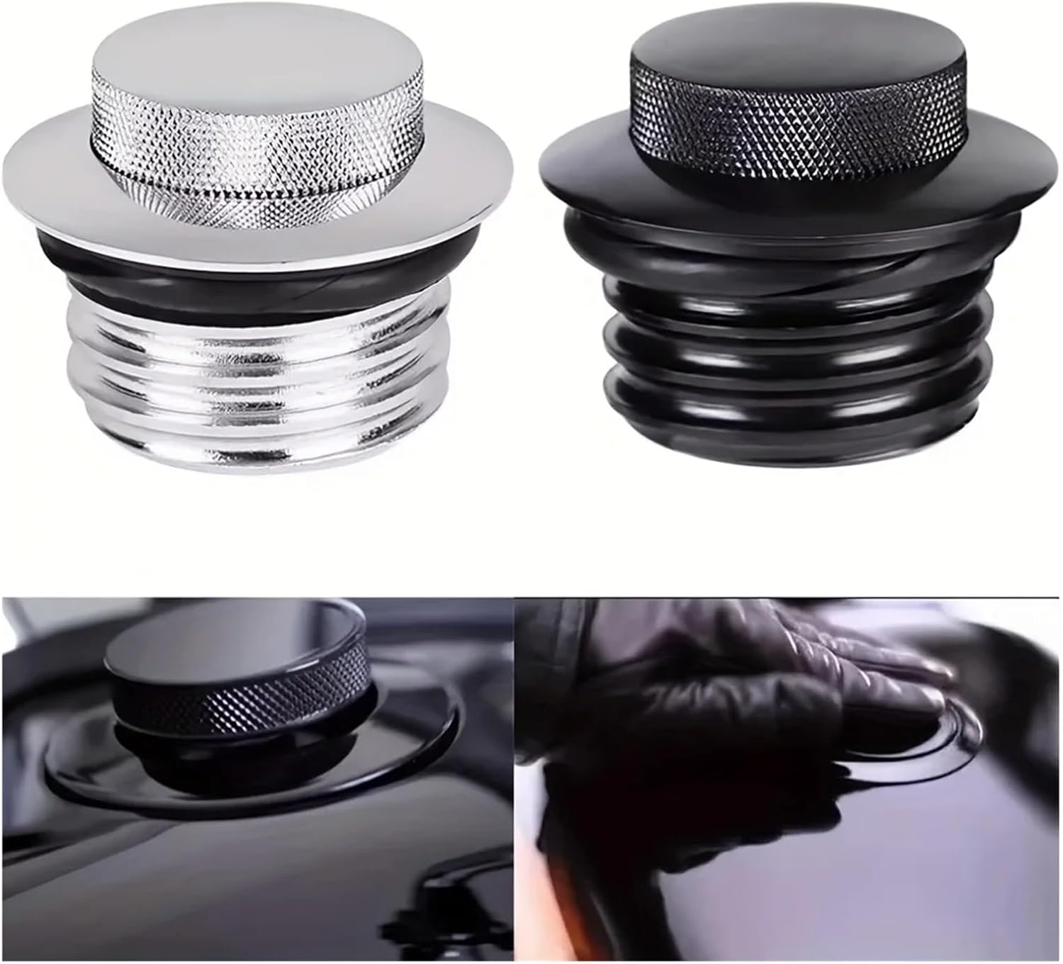 Motorcycle Fuel Tank Cover Press-Type Press-Type Aluminum Cover with Key Replacement, Easy Install Bike Modification(Black)