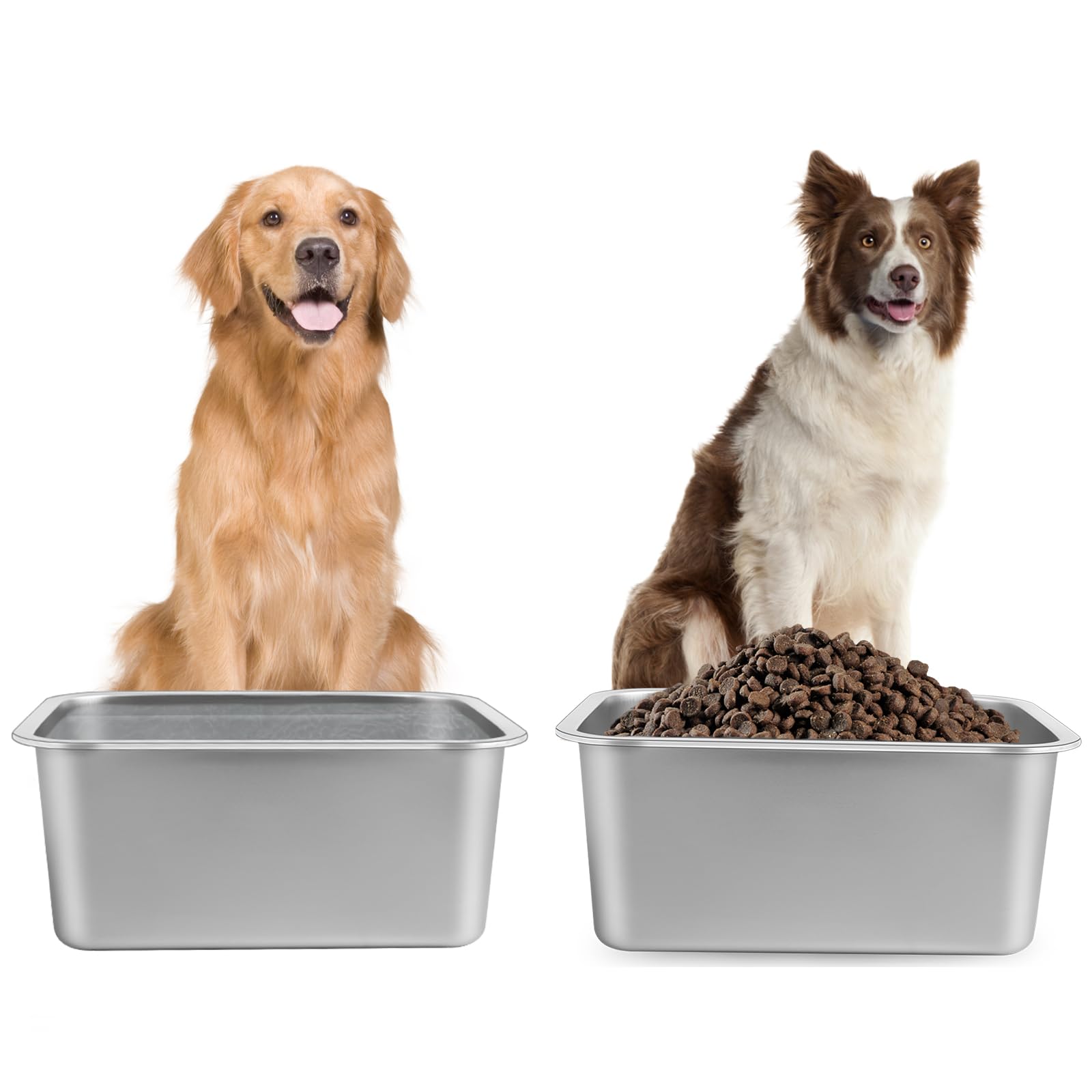 Lonepetu 1.25 Gallons Large Dog Water Bowl, 2PCS Stainless Steel Metal Dog Bowls, Large Capacity Pet Food Bowl Water Dish for Indoor and Outdoor