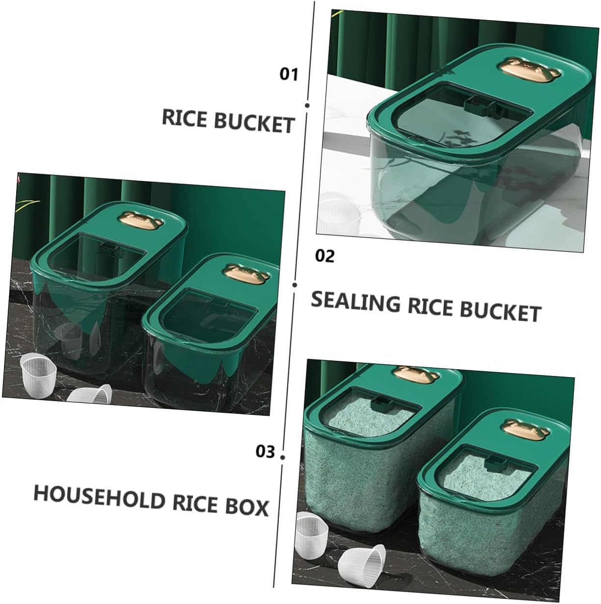 Airtight 10lb Rice Storage Bucket Green Thickened Grain Sealed Moisture-proof Container for Home Kitchen Pantry Food Storage