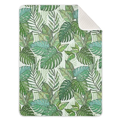 Image of Swaddle Blanket for Green Palm Tree Leaves Baby Receiving Blanket Muslin Baby Swaddles Soft Cotton Breathable Nursery Blankets for Unisex Boys and Girls 30x40 Inch