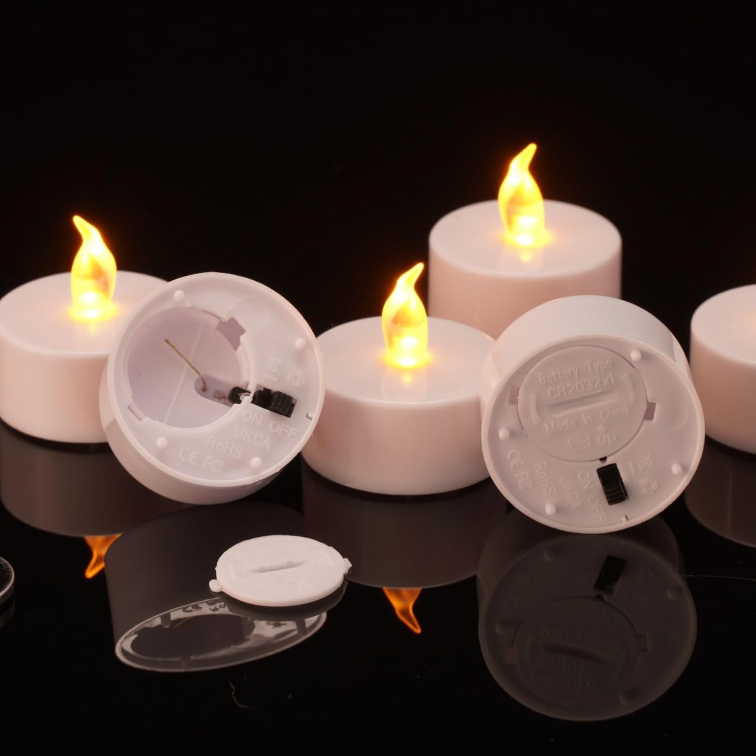50 Stück Led Teelichte, Elektrische Kerzen mit Flackerndem Licht, inklusive Batterien(CR2032), Lange andauernd 100+Stunde Teelicht (Warmes Gelb)
