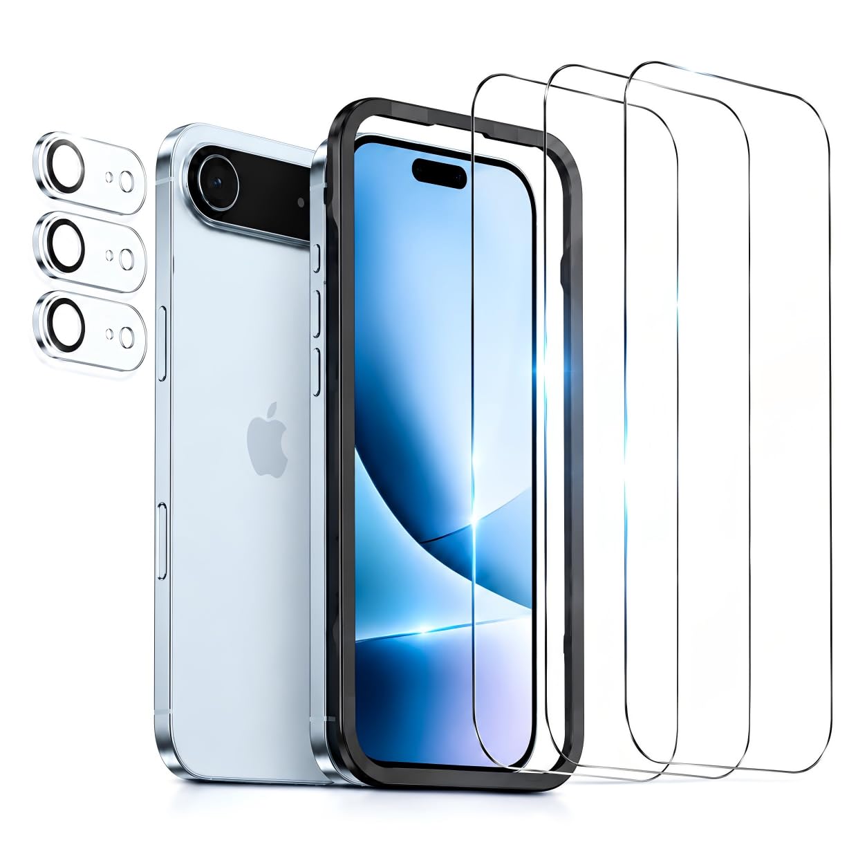 3+3 szt. do iPhone'a 17 Air osłona ekranu + osłona obiektywu aparatu (z ramką instalacyjną, odporna na zarysowania folia ze szkła hartowanego, ochrona przed upadkiem, przezroczysta HD, łatwa