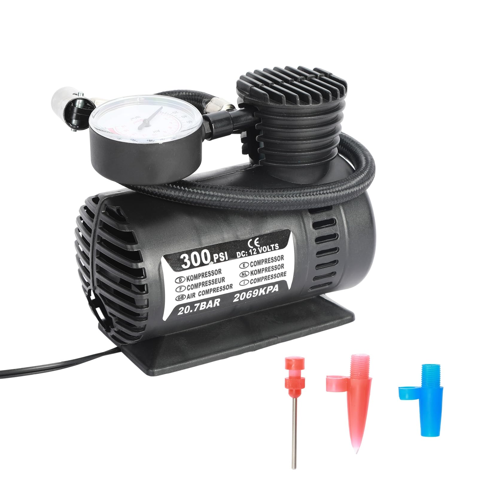 Mufsceku Black Tire Inflator Portable Air Compressor,12V Less Than 300Psi Low Noise Tire Air Pump With Pressure Gauge,Electric Tire Inflator Pump For Car Tyres, Bicycles, Other Inflatables