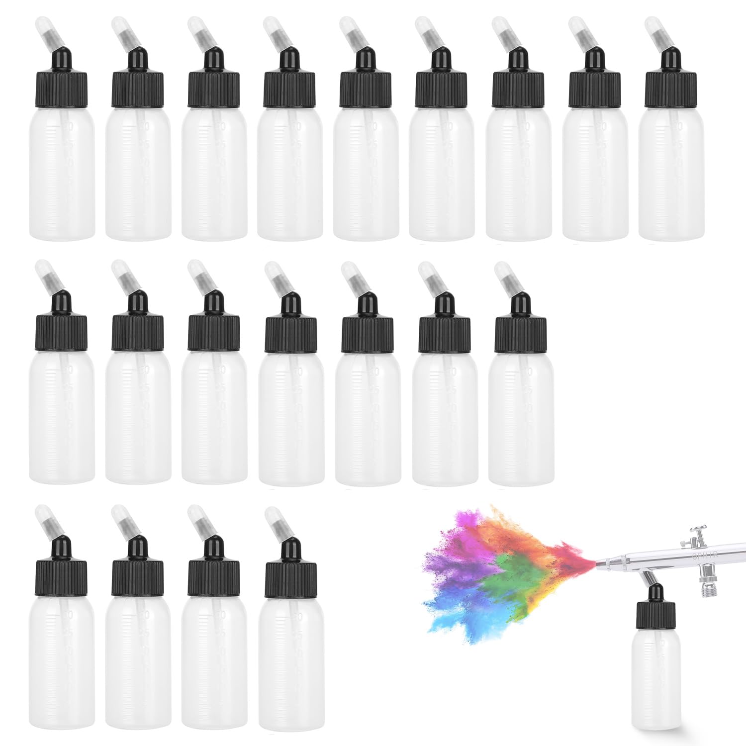 20 Stück Airbrush Flaschen Kit 30 ml PP Transparente Airbrush Dose Airbrush Siphon Feed Jar für Airbrush Doppeltwirkende Siphon Spritzpistolen
