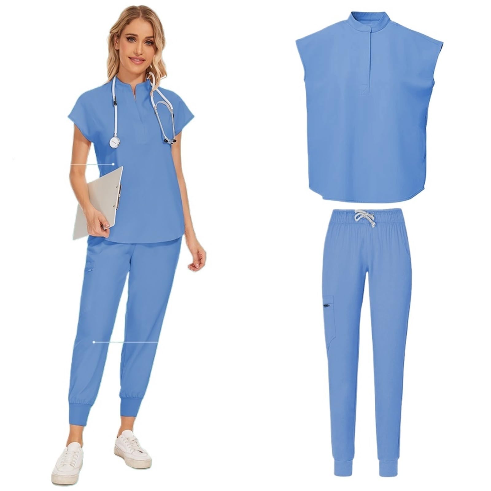 AHUFGN Nurse Scrubs Women Medical Clothing For Women Nurse Uniforms Scrubs Set Hospital Work Wear Unisex Solid Uniform