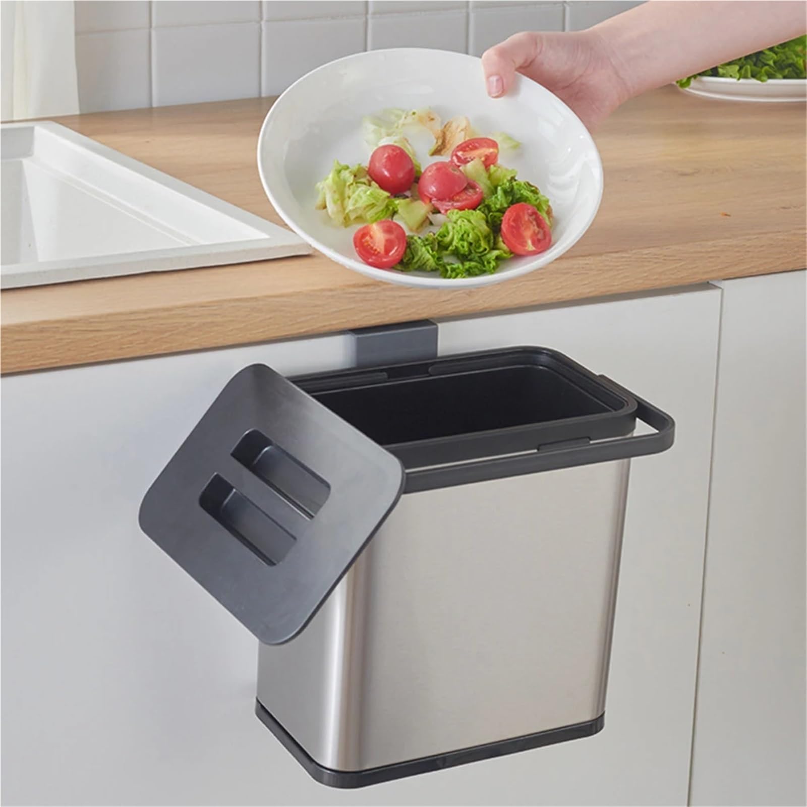 Pattumiera da cucina in acciaio inossidabile, porta dell'armadio, pattumiera sospesa, montata a parete, bagno, WC, deposito dei rifiuti