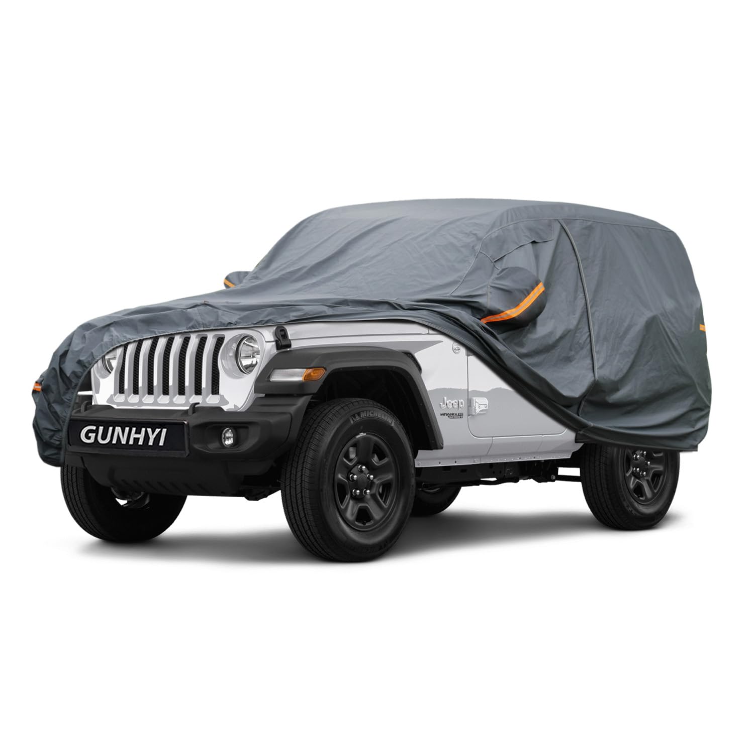 GUNHYI Premium Car Cover Custom Fit Jeep Wrangler 2 Door CJ YJ JK JL(1987-2026), 16 Layers Heavy Duty Car Cover Waterproof All Weather with Zipper Door for Sun Rain Snow Dust Uv Protection