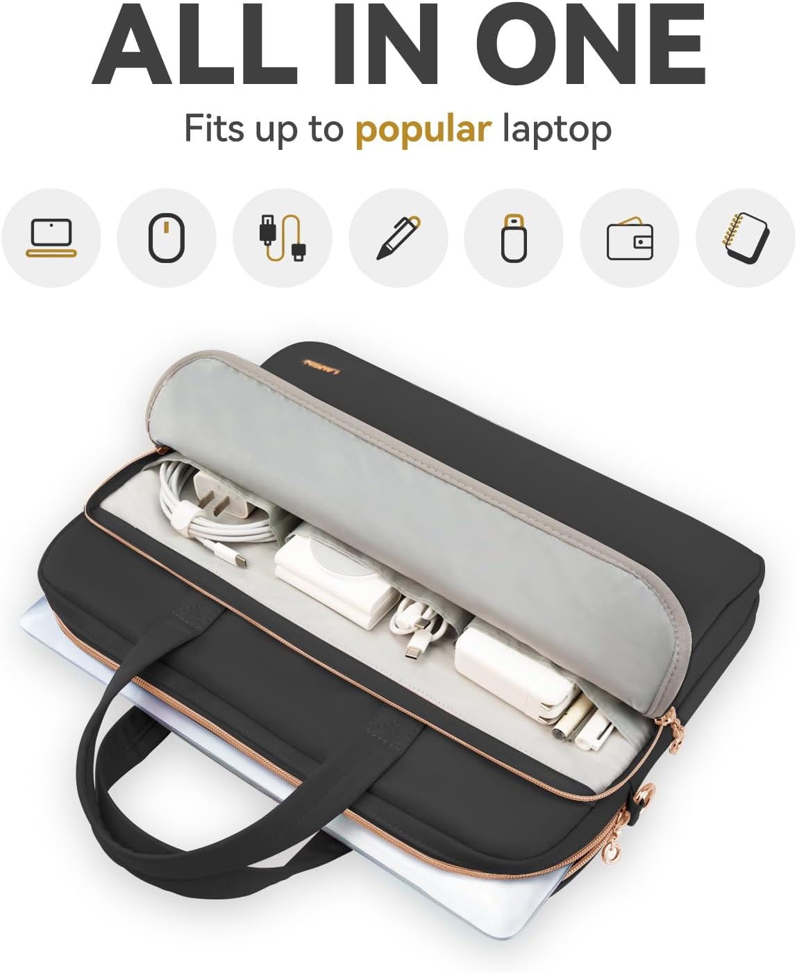 Laptop Bag Case 15.6 16 inch for Women Men Laptop Sleeve Briefcase Compatible with HP Envy Pavilion, Dell XPS Inspiron, ASUS VivoBook, Acer, Surface, Messenger Shoulder Bag with Handle, Black - Image 5