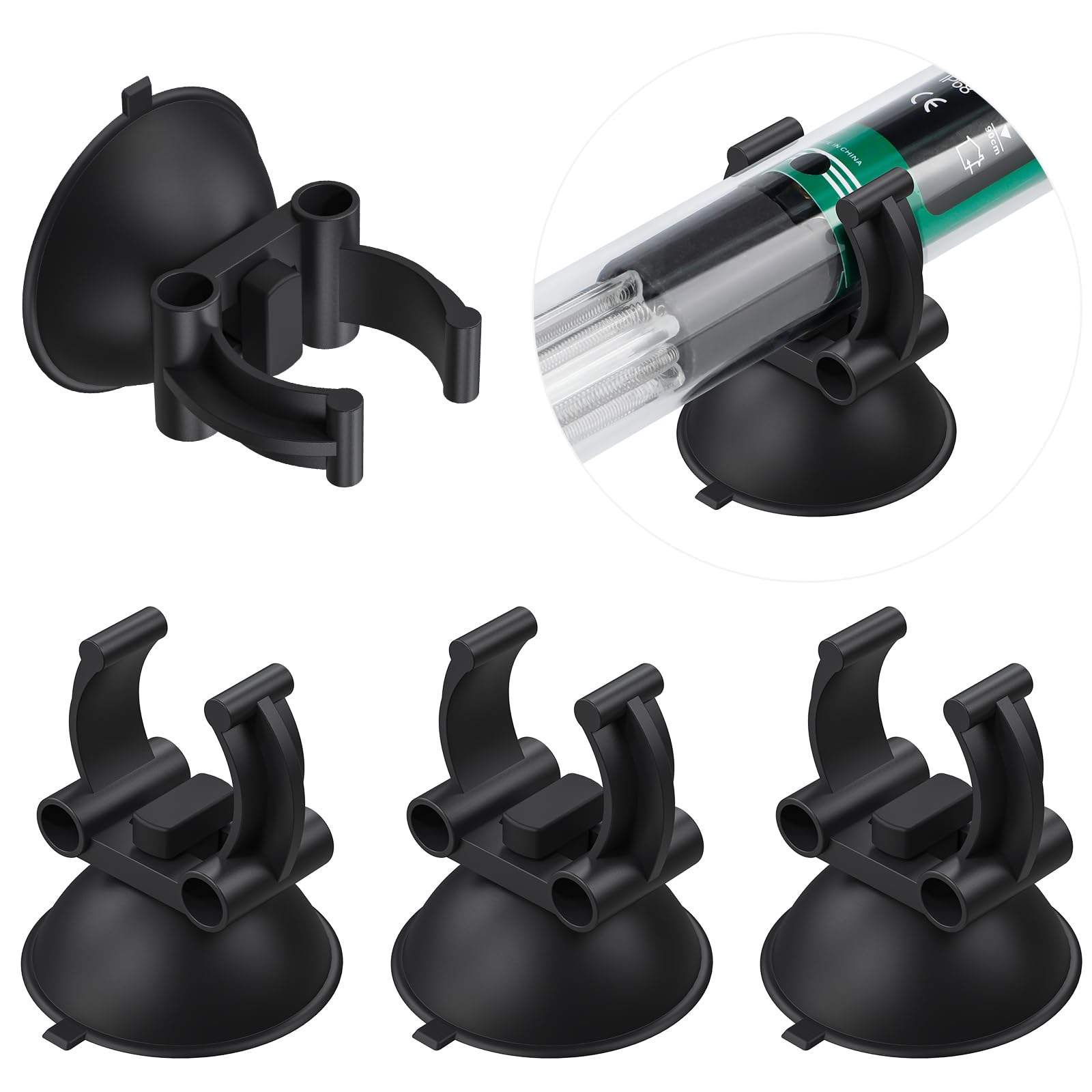 Pawfly Ventosas para Calentadores de Acuario de 3,3cm con Clips de 2,4 cm Abrazaderas Negras para Calentadores Estándar para Tanques de Peces (No para Tubos de Aire), Paquete de 12
