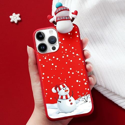 Miniatura 4 de Paquete de 2 bonitas fundas de Navidad para iPhone 13 Pro Max, diseño rojo 3D de muñeco de nieve, diseño de Papá Noel, muñeco de nieve, de silicona