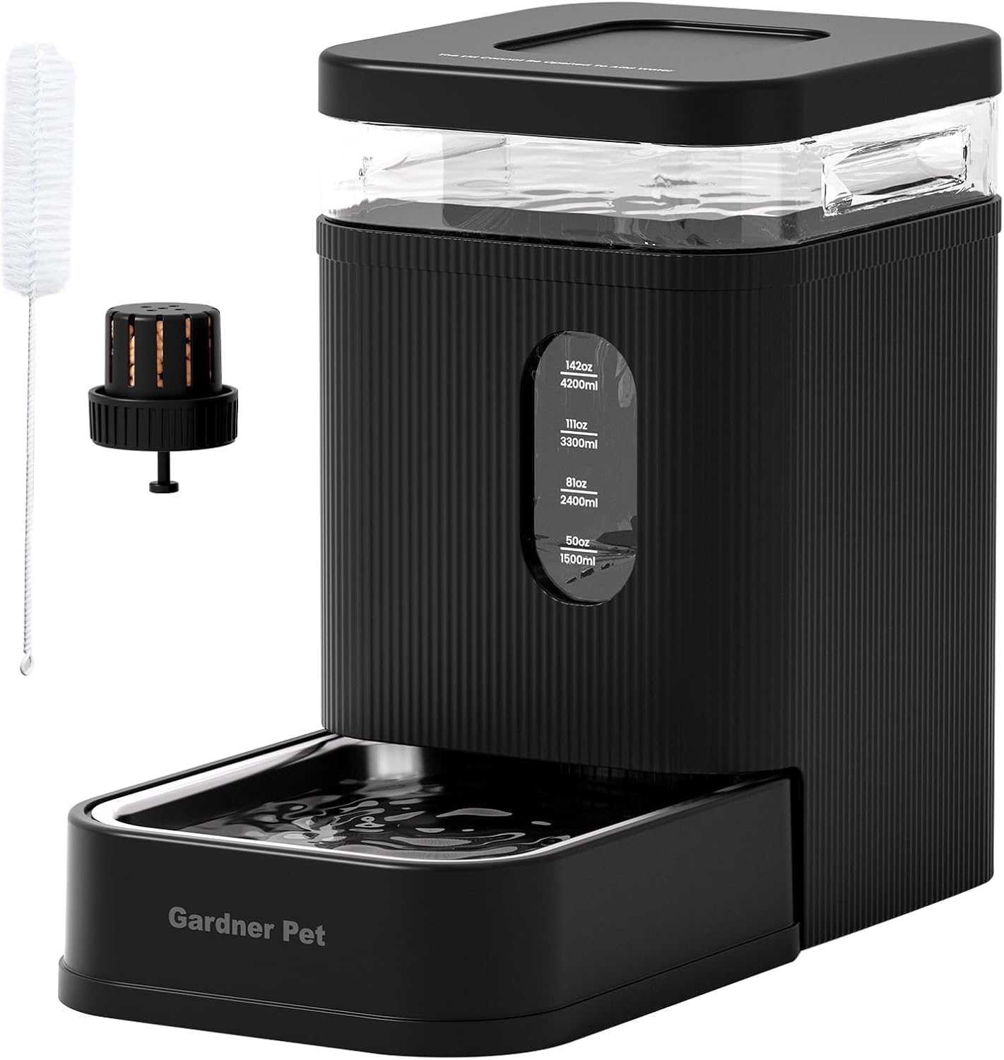 Gardner Pet 6.5L Automatic Dog Water Dispenser with Stainless Steel Bowl, Large Capacity Gravity Cat Water Dispenser with Filter, BPA-Free Automatic Dog Water Bowls, Stable and Spill-Resistant, Black