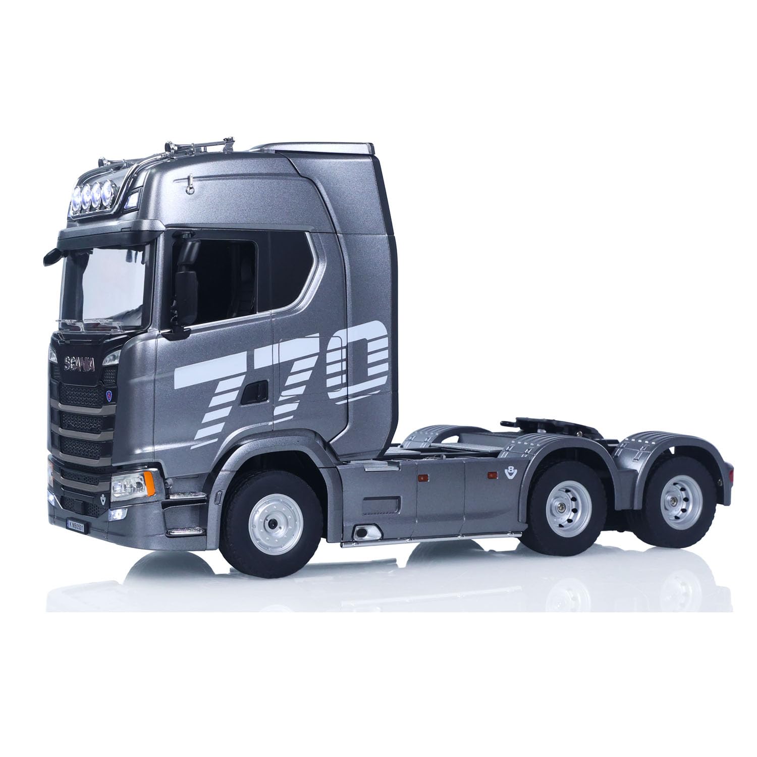770S – Modellino di trattore radiocomandato in plastica 1/18 con batteria RTR 7,4 V, effetti sonori, luce 19 CH – Modello di camion – A partire da 14 anni (grigio)