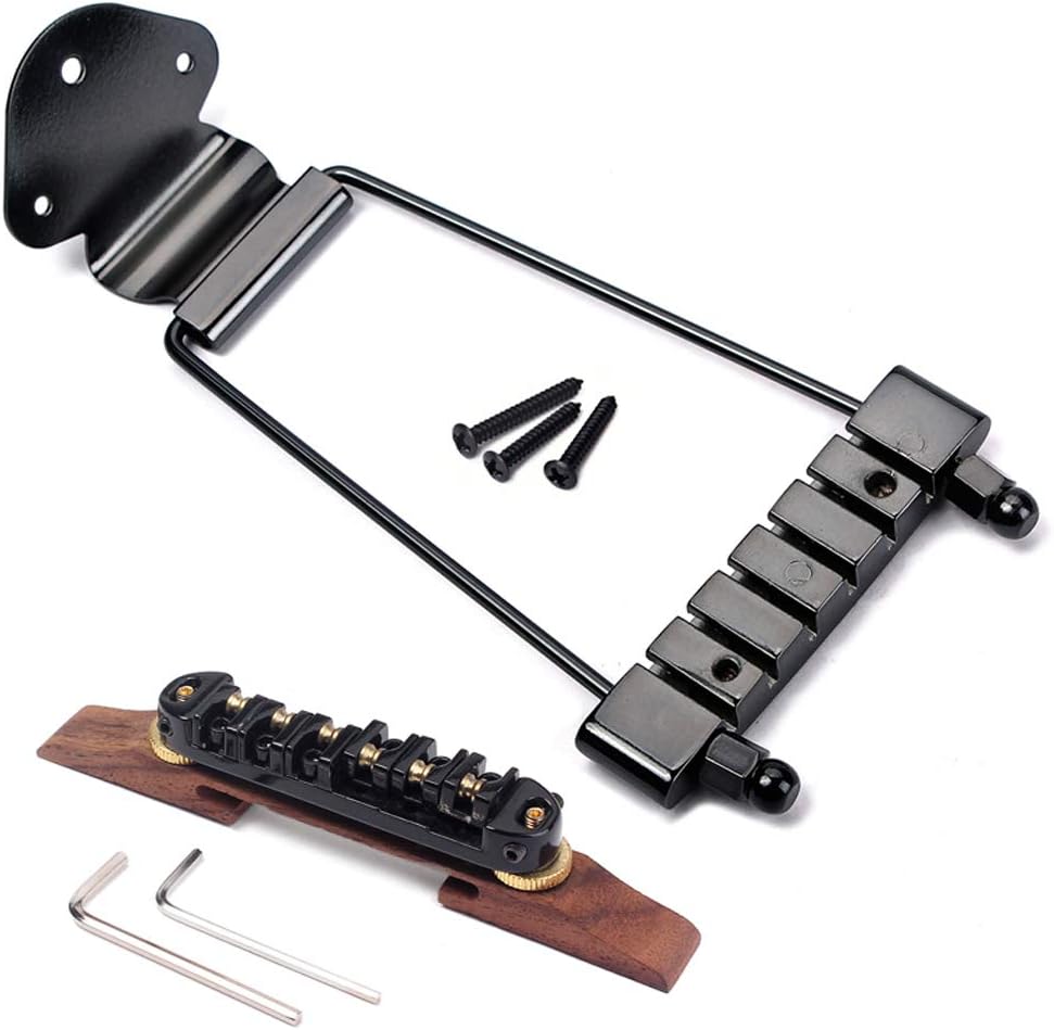 6 String Guitar Trapeze Tailpiece Bridge and Roller Tune-O-Matic Saddle Bridge for Jazz Archtop Guitar Replacement (black)
