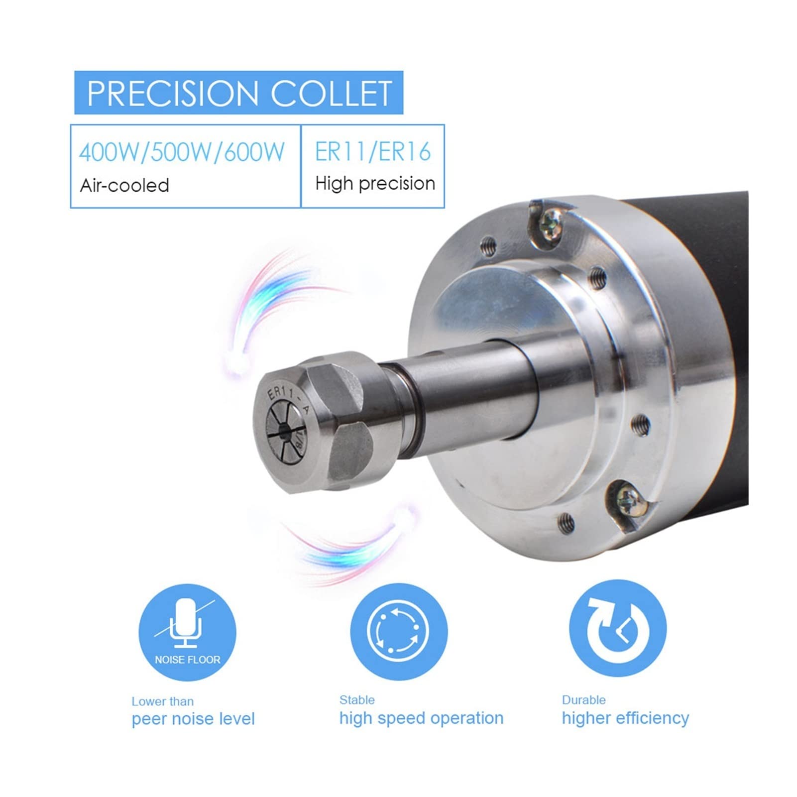 Silnik wrzeciona, 40. 0W 500 W 600W CNC Wrzeciono bezszczotkowe 5. 5MM. Średnica ER11 / ER16. Chuck 4. 8VDC. Wskaźnik napięcia mały silnik(600W ER11)