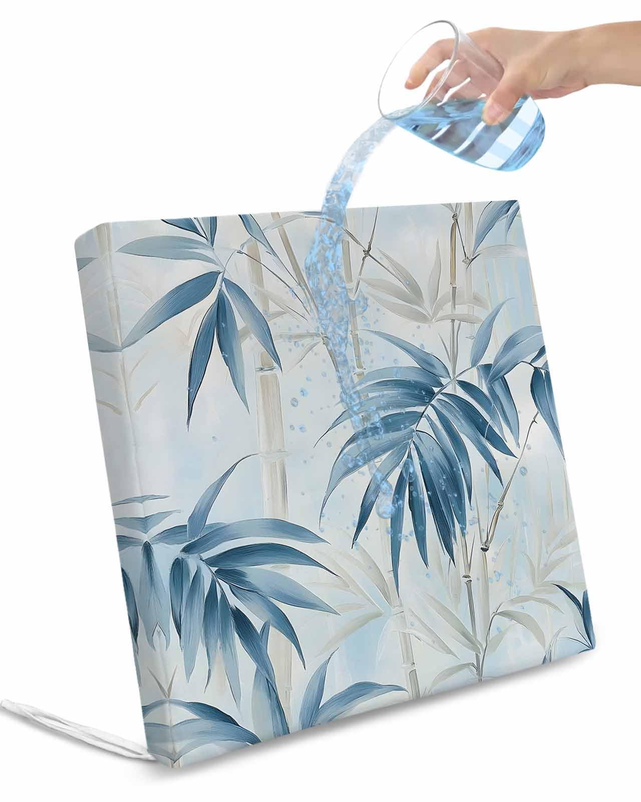 2 Pack Blue Botanical Waterproof Cushion Covers with Ties, Outdoor Patio Chaise Lounge Chair Seat Cushion Slip Covers Replacement(Only Cover) Watercolor Leaves Modernism Art 20