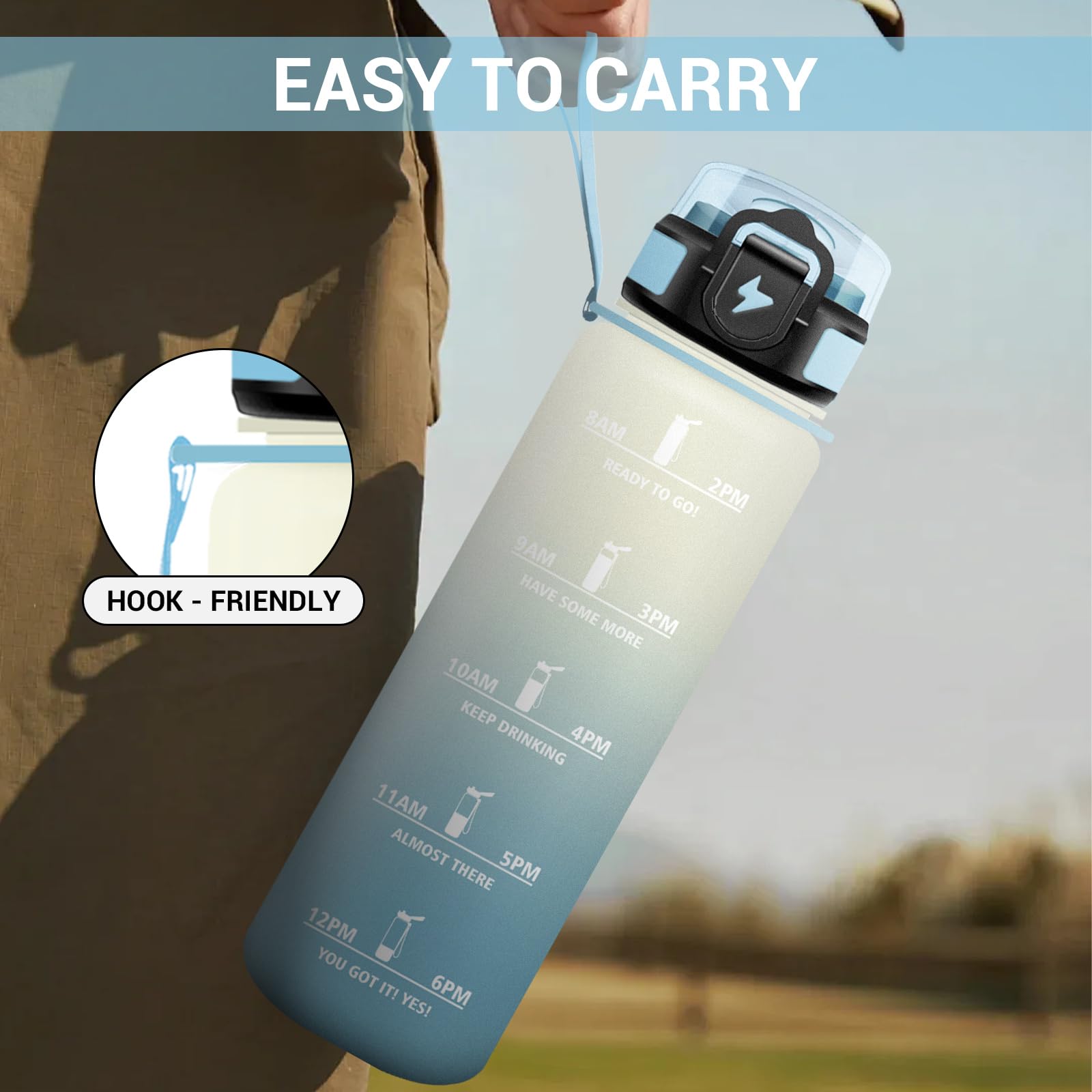Borraccia Motivazionale 1L, Borraccia Palestra con Cannuccia, Facile Pulizia, Riutilizzabile, Borraccia Sportiva con Indicazione del Tempo, Borracce per Lavoro, Ciclismo, Escursionismo, Ufficio