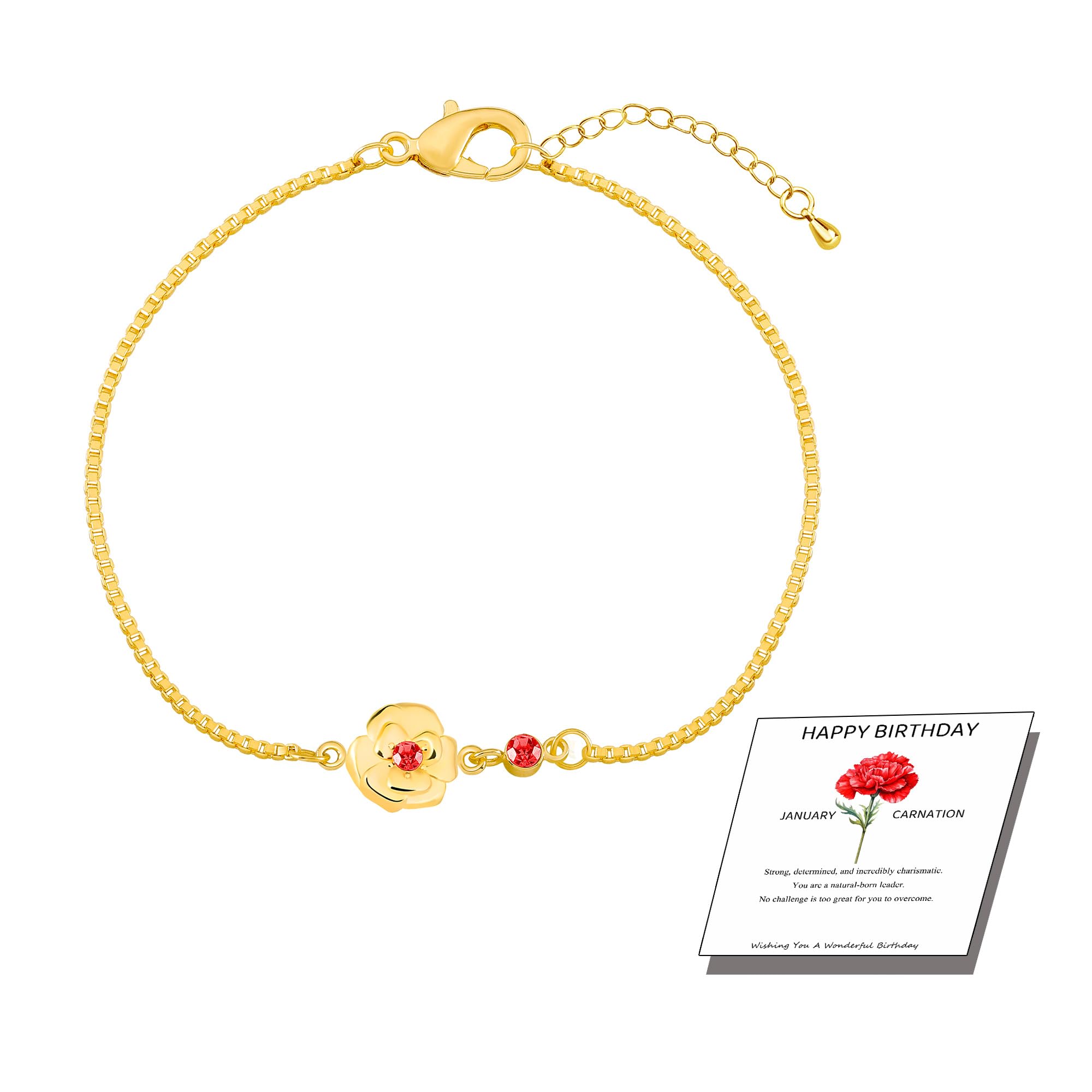 PARTNER 18K Golden Birth Flower Bracelet Gifts for women Birthstone Bracelet Gifts Birth Month Jewelry Floral Gifts Birth Month Flower Birth Flower Bouquet Bracelet