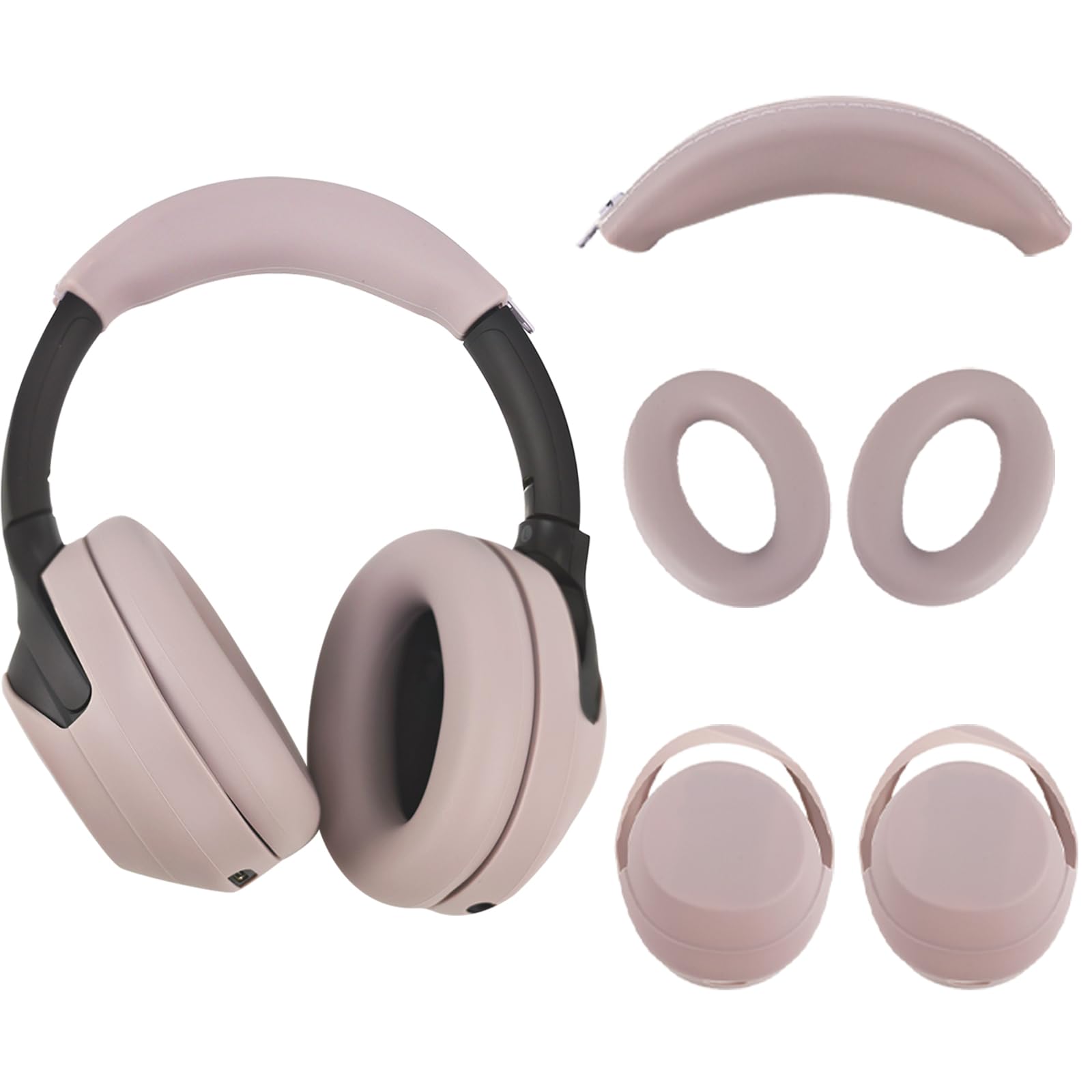 Adhiper 3 Sets Silicone Sweat Case Cover for Sony WH-1000XM4 WH-1000XM3 Headphones XM4 Cover Accessories with Washable Silicone Ear Pad Cover & Headband Cover & Ear Cup Cover Smoky Pink