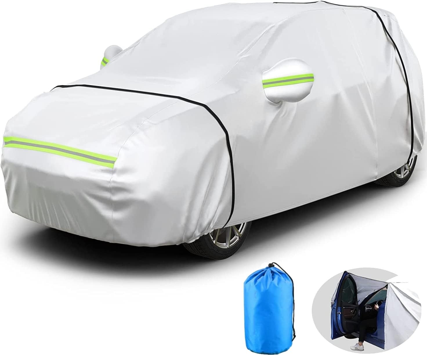ZUIHAO Car Cover Sunscreen UV Protection, Full Exterior Cover with Mirror Pocket/Driver Door Zipper/Reflective Strip, Outdoor Vehicle Body Cover Wind/Water/Weatherproof Universal for SUV 188-198 Inch