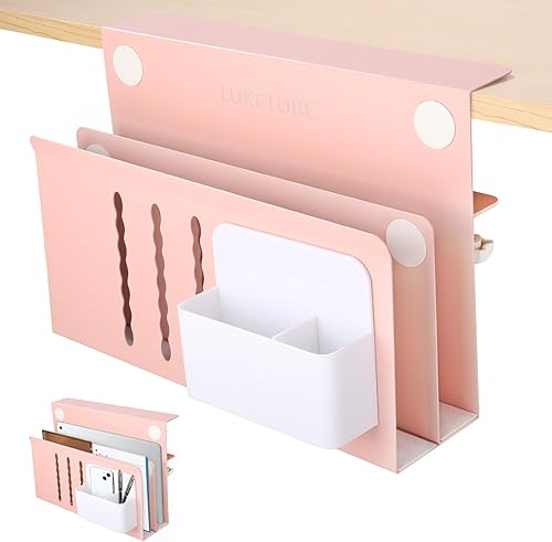 LUKETURE Almacenamiento lateral de escritorio, organizador colgante de acero de 2 niveles, organizador de escritorio lateral sin taladro, soporte