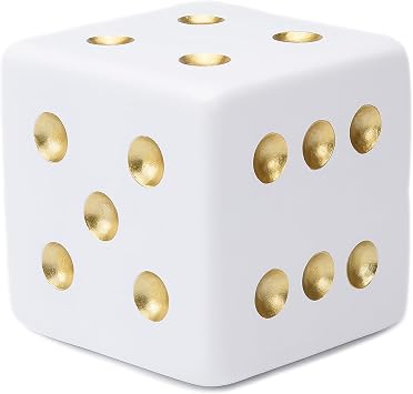 BRABUD Resin Jumbo Dice Decor White & Gold Dice Statue Living Room Bedroom Office Photographic Decoration 4.9 TQGJBS603