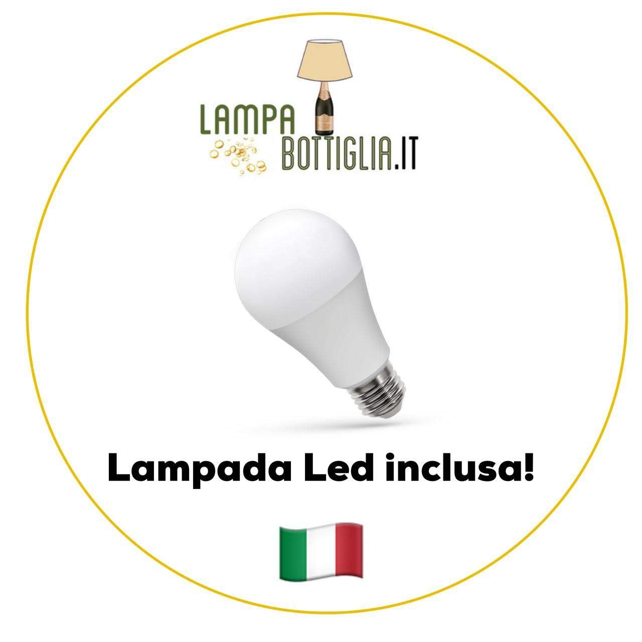 Kit Completo Paralume Nero + Adattatore portalampada E27 con filo e interruttore trasparente - Lampada Led A+ in omaggio! Trasforma una bottiglia in lampada! Lampabottiglia.it