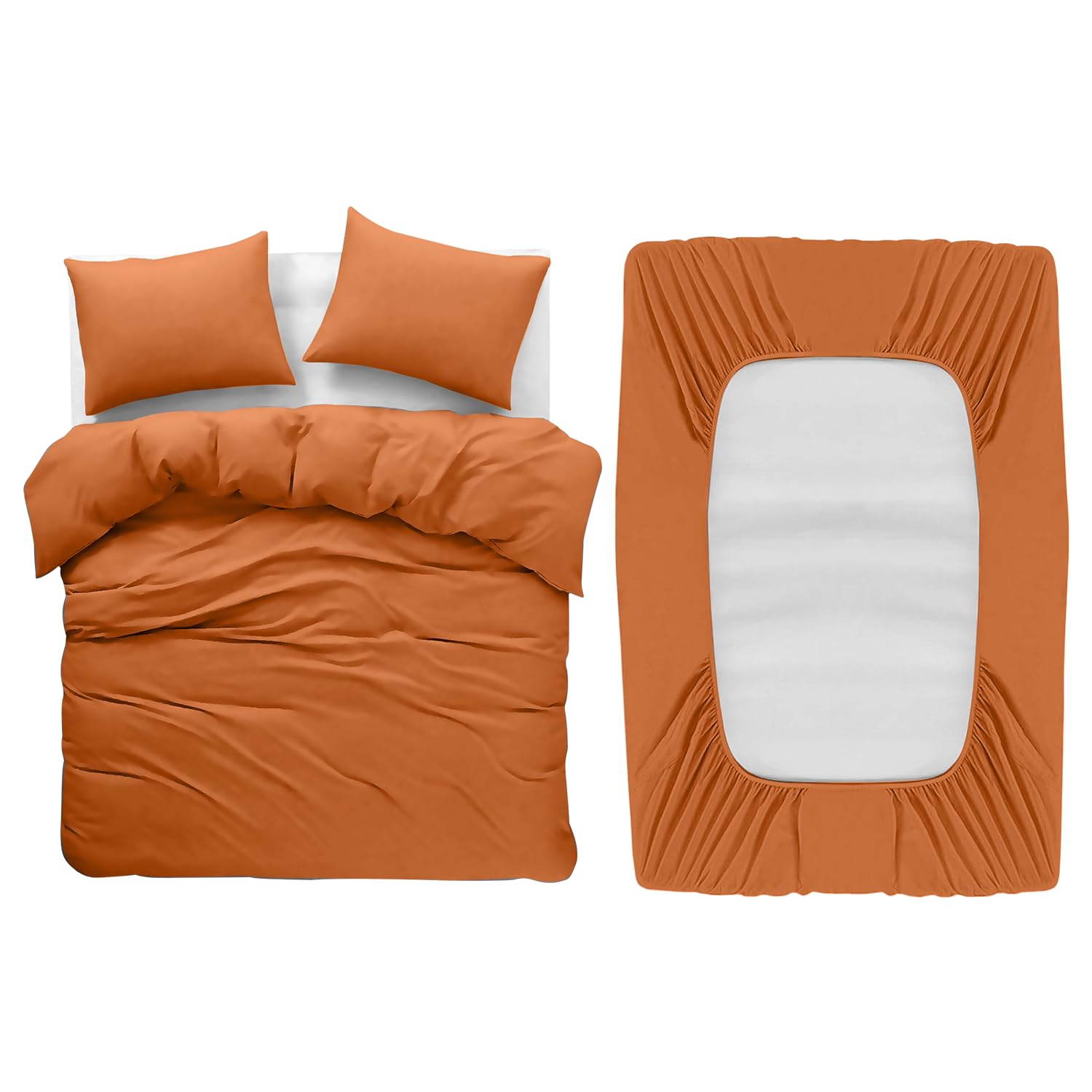 BedLooms 4 Piece Super King Bedding Set Rust Duvet Cover Sets Fitted Sheet with Pilow cases Superking Duvet Set Soft and Fade Resistant Brushed Microfiber Bedding Quilt Cover — image 1
