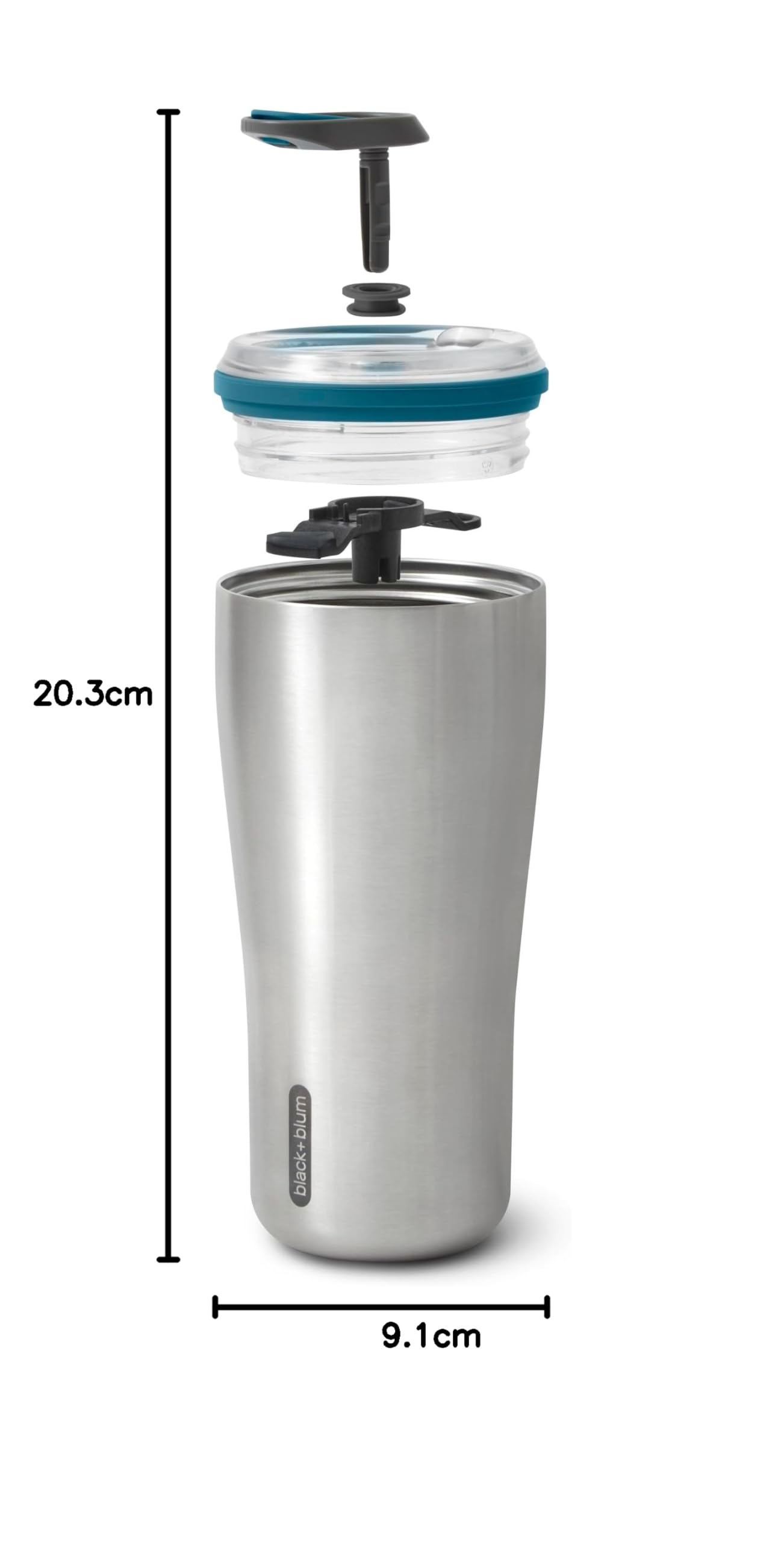 BLACK + BLUM Travel Tumbler 600 ml | Ozean | Isolierter Becher to go | Auslaufsicherer Kaffeebecher to go aus Edelstahl | 5h heiß & 8h kalt | Thermobecher spülmaschinenfest für jedes Getränk | Vakuumisoliert, 18/8 Edelstahl, Verriegelbarer Deckel, Einhand