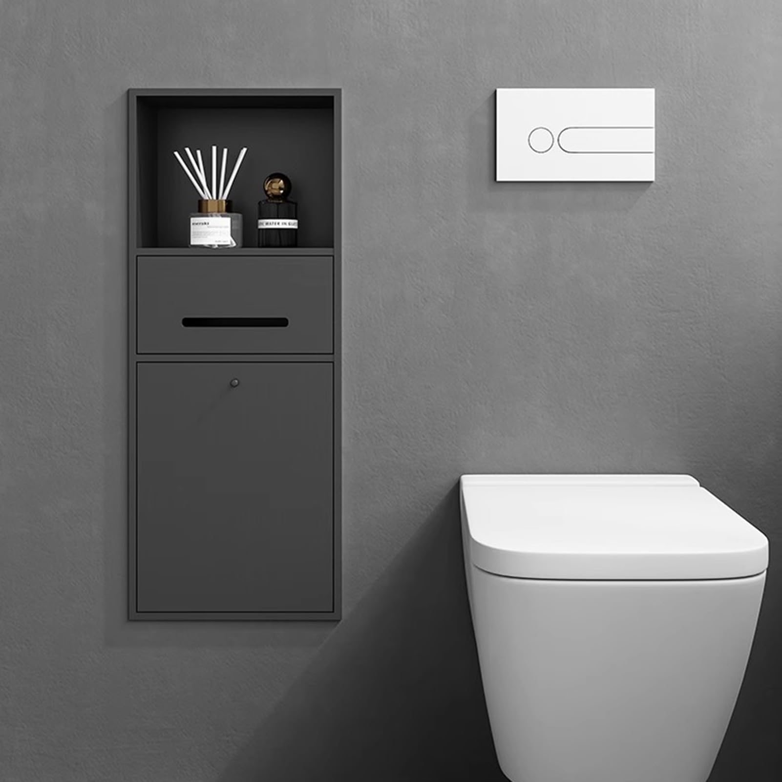 Toilettenpapierhalter Unterputz Wandnische mit Ablagefach, Mülleimer, Toilettenpapierhalter, Platzsparend, Badnische mit Schrank für Taschentücher, Papierrollen und Telefon(Black)
