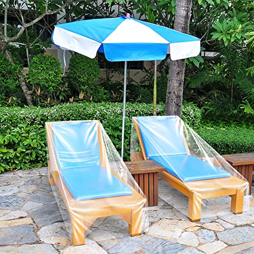 Tudomro 2 Pcs Clear Plastic Chaise Lounge Cover Waterproof Patio Lounge Chair Furniture Cover Heavy Duty 85L x 33W x 33H for Outdoor