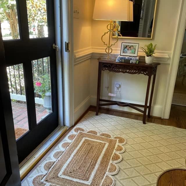 Miniatura 6 de The Weaver House - Alfombra de yute festoneado natural, bohemia, decoración bohemia tejida a mano, alfombra decorativa trenzada reversible